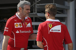 Maurizio Arrivabene, Ferrari Team Principal and Sebastian Vettel, Ferrari