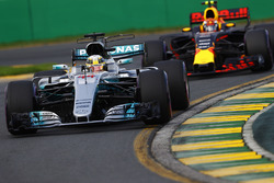 Lewis Hamilton, Mercedes AMG F1 W08, leads Max Verstappen, Red Bull Racing RB13