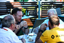 Christian Horner, Red Bull Racing Team Principal with Dr Helmut Marko, Red Bull Motorsport Consultant; Jerome Stoll, Renault Sport F1 President; and Cyril Abiteboul, Renault Sport F1 Managing Director