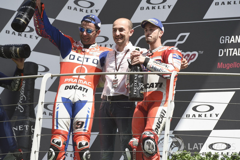 Podium: Danilo Petrucci, Pramac Racing, Claudio Domenicali, CEO Ducati dan Andrea Dovizioso, Ducati Team