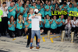 Lewis Hamilton, Mercedes AMG F1 celebrates with Thomas Weber, Member of the Board of Management of D