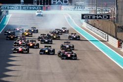 Alexander Albon, ART Grand Prix, leads Nobuharu Matsushita, ART Grand Prix & Nicholas Latifi, DAMS.