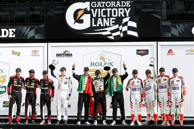 Victory lane, P: Winners #5 Action Express Racing Cadillac DPi: Joao Barbosa, Filipe Albuquerque, Christian Fittipaldi, second place #31 Action Express Racing Cadillac DPi: Felipe Nasr, Eric Curran, Mike Conway, Stuart Middleton, third place #54 CORE autos