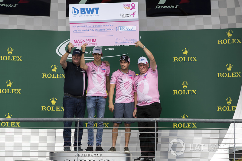 Lutz Hubner, BWT Chief Marketing Officer, Esteban Ocon, Sahara Force India F1, Sergio Perez, Sahara 