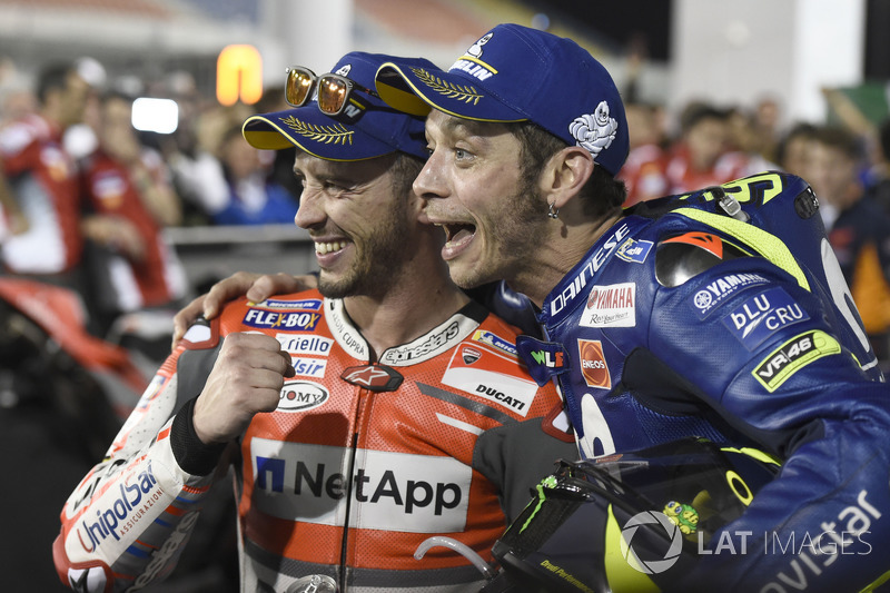 Winner Andrea Dovizioso, Ducati Team, third place Valentino Rossi, Yamaha Factory Racing