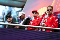 Valtteri Bottas, Mercedes-AMG F1, Lewis Hamilton, Mercedes-AMG F1, Kimi Raikkonen, Ferrari and Sebastian Vettel, Ferrari on the drivers parade