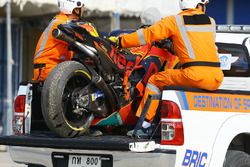 Crashed bike of Mika Kallio, Red Bull KTM Factory Racing