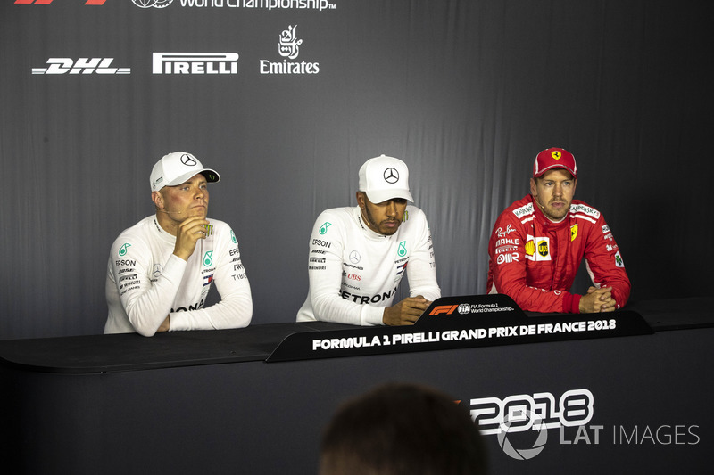 Valtteri Bottas, Mercedes-AMG F1, Lewis Hamilton, Mercedes-AMG F1 and Sebastian Vettel, Ferrari in the Press Conference