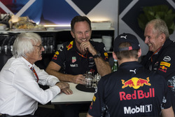 Bernie Ecclestone, in meeting with Christian Horner, Red Bull Racing Team Principal, Max Verstappen,
