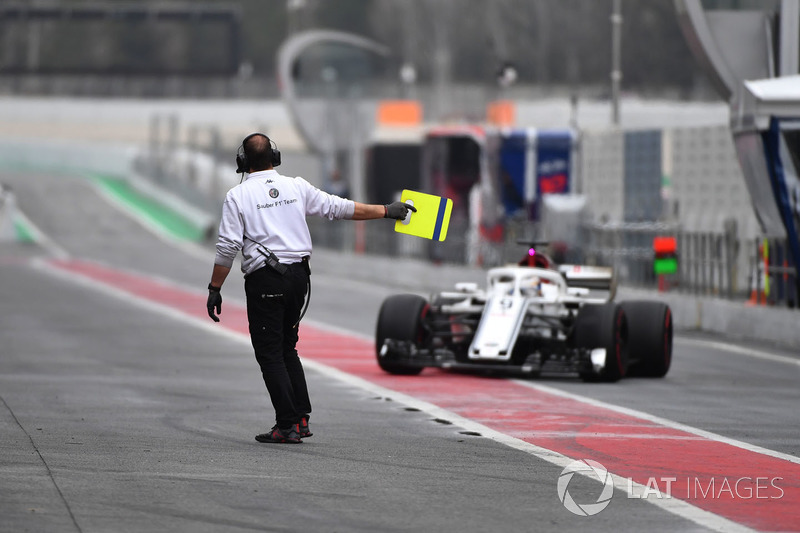 Marcus Ericsson, Alfa Romeo Sauber C37 e un meccanico del Team Alfa Romeo Sauber F1