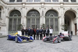 Loic Duval; Jérone D'ambrosio; Alejandro Agag, Formula E CEO; Alain Prost, Anne Hidalgo, Major of Pa