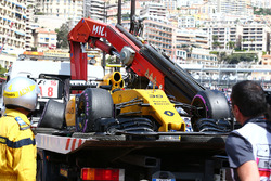 The Renault Sport F1 Team RS16 of Jolyon Palmer, Renault Sport F1 Team is recovered back to the pits on the back of a truck