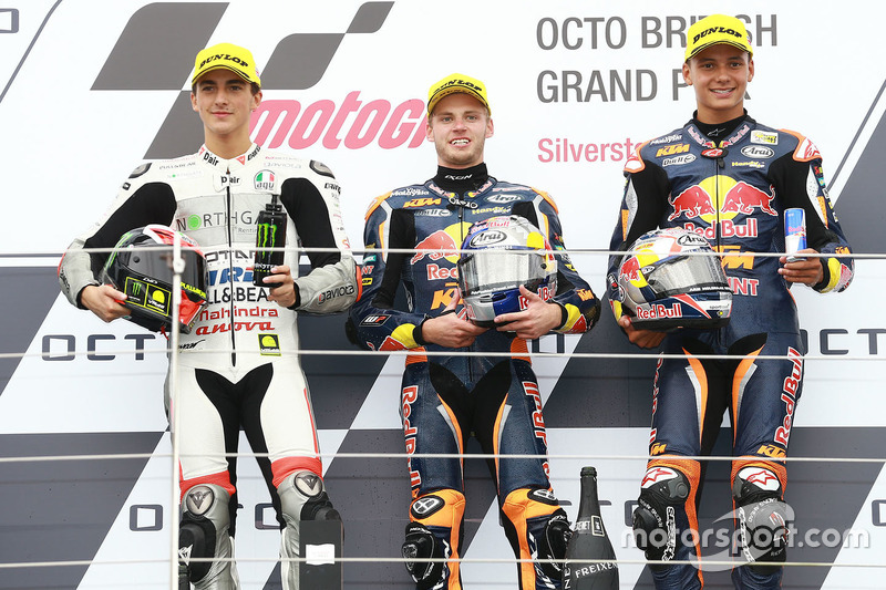 Podium: race winner Brad Binder, Red Bull KTM Ajo, second place Francesco Bagnaia, Aspar Team Mahind