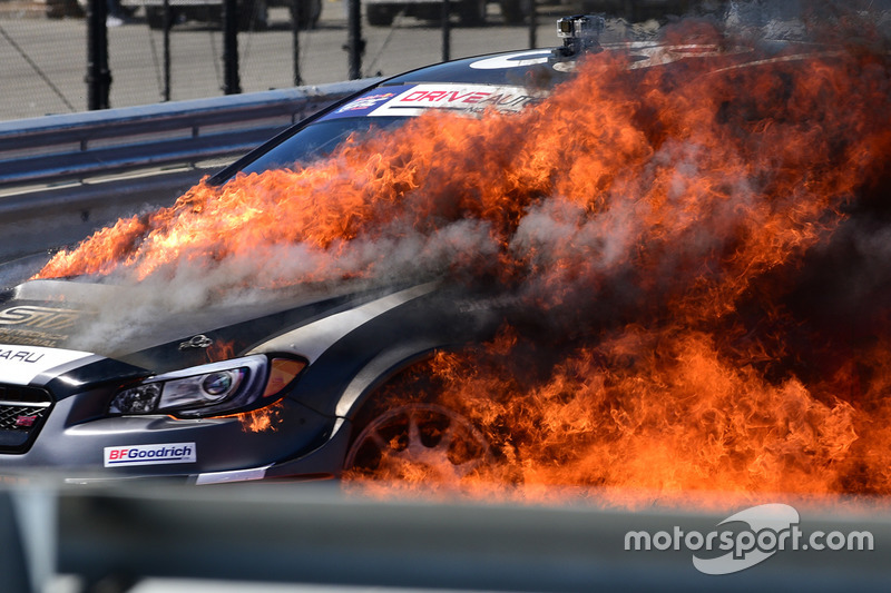 Toshihiro <b>Arai</b>, Subaru en llamas at Los Angeles - Global Rallycross ...