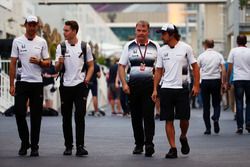 (L to R): Jenson Button, McLaren with Stoffel Vandoorne, McLaren Test and Reserve Driver, and Fernando Alonso, McLaren