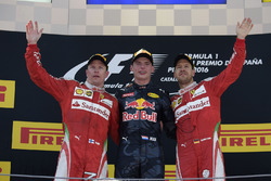 The podium: race winner Max Verstappen, Red Bull Racing, second place Kimi Raikonnen, Scuderia Ferra