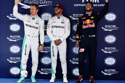 Pole for Lewis Hamilton, Mercedes AMG F1 W07, 2nd for Nico Rosberg, Mercedes AMG F1 W07 and 3rd for Daniel Ricciardo, Red Bull Racing RB14