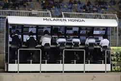 The McLaren team on the pit wall