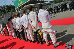 (L to R): Nico Hulkenberg, Sahara Force India F1; Romain Grosjean, Haas F1 Team; Jenson Button, McLa