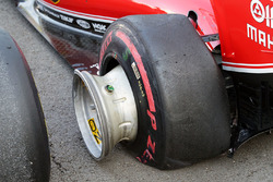 The damaged nosecone of race retiree Sebastian Vettel, Ferrari SF16-H