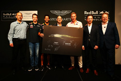 (L to R) Ian Minards, Director of Product Development Aston Martin, Daniil Kvyat, Daniel Ricciardo,