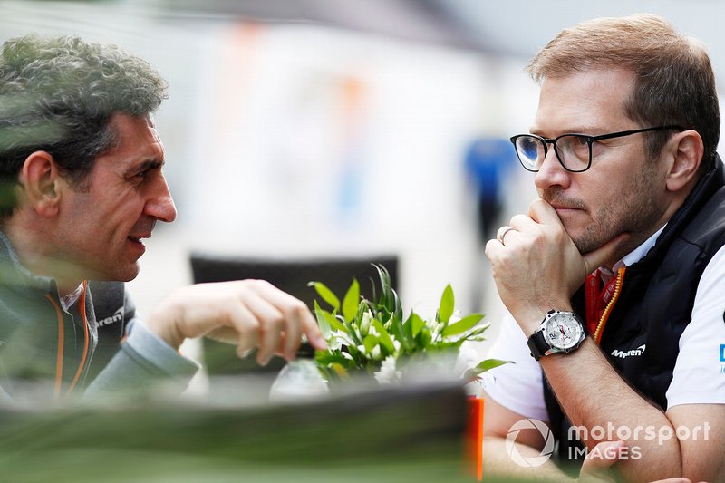 Andrea Stella, Race Engineer, McLaren, with Andreas Seidl, Team Principal, McLaren