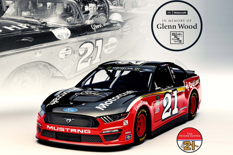 Wood Brothers Racing, Ford Mustang, takım kurucusu Glenn Wood'un yarıştığı 1957 Ford Sunliner anısına renk düzeni ile