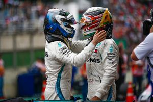 Lewis Hamilton, Mercedes AMG F1, celebrates victory in parc ferme, with Valtteri Bottas, Mercedes AMG F1. 