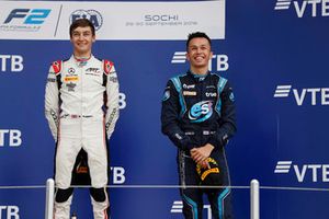 Podium: race winner George Russell, ART Grand Prix, third place Alexander Albon, DAMS