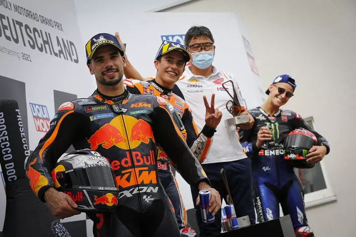 Podio: ganador de la carrera Marc Márquez, Equipo Repsol Honda, segundo lugar Miguel Oliveira, Red Bull KTM Factory Racing, tercer lugar Fabio Quartararo, Yamaha Factory Racing