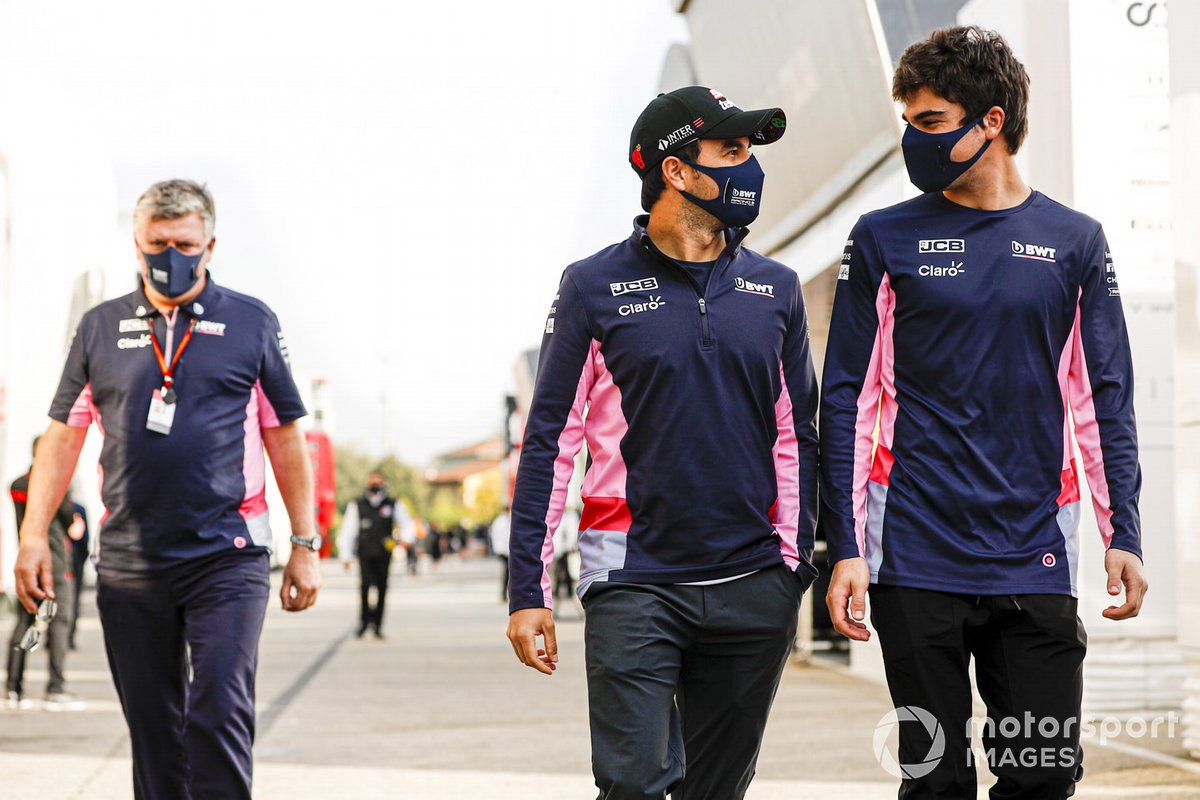 Otmar Szafnauer, Team Principal et PDG, Racing Point, Sergio Perez, Racing Point, et Lance Stroll, Racing Point
