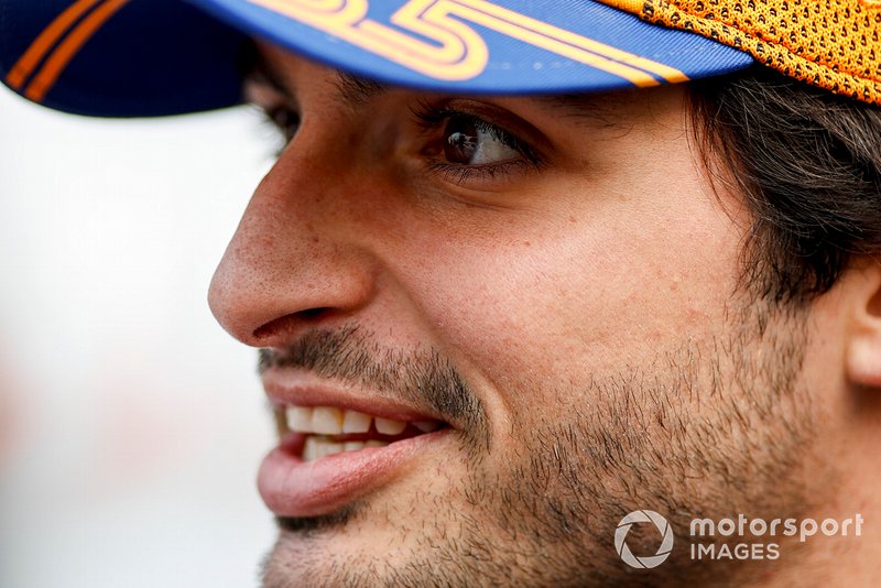 Carlos Sainz Jr., McLaren speaks with the media