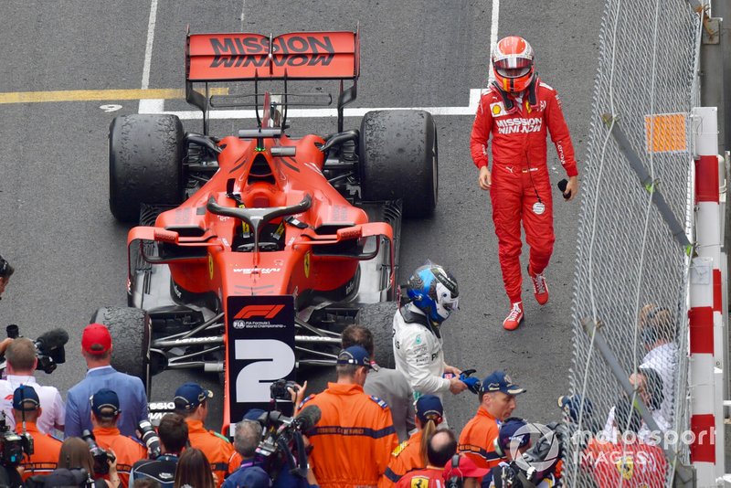 Valtteri Bottas, Mercedes AMG F1, 3rd position, and Sebastian Vettel, Ferrari, 2nd position, in Parc Ferme