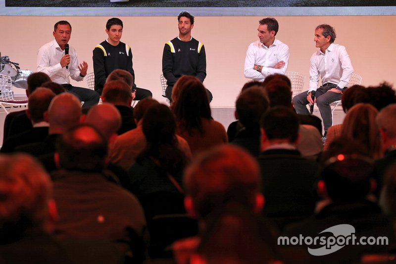 Mia Sharizman, Renault Sport Academy Director; Esteban Ocon, Renault F1 Team; Daniel Ricciardo, Renault F1 Team; Cyril Abiteboul, Renault Sport F1 Managing Director; Alain Prost, Renault F1 Team Non-Executive Directo