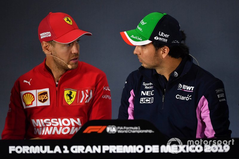Sebastian Vettel, Ferrari et Sergio Perez, Racing Point, en conférence de presse