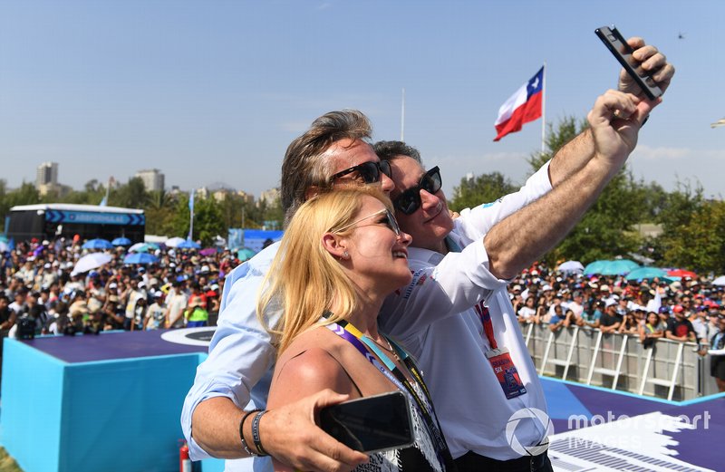 Alejandro Agag, Chairman of Formula E takes a selfie on the podium