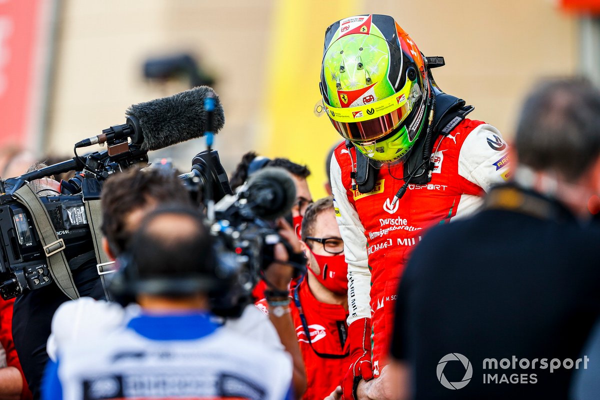 F2 Champion Mick Schumacher, Prema Racing celebrates in Parc Ferme