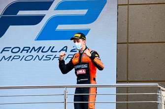 Race Winner Felipe Drugovich, MP Motorsport celebrates on the podium