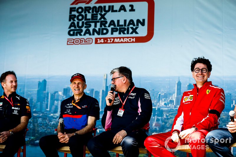 Christian Horner, Team Principal, Red Bull Racing, Franz Tost, Team Principal, Toro Rosso, Otmar Szafnauer, Team Principal Racing Point, and Mattia Binotto, Team Principal Ferrari, on stage