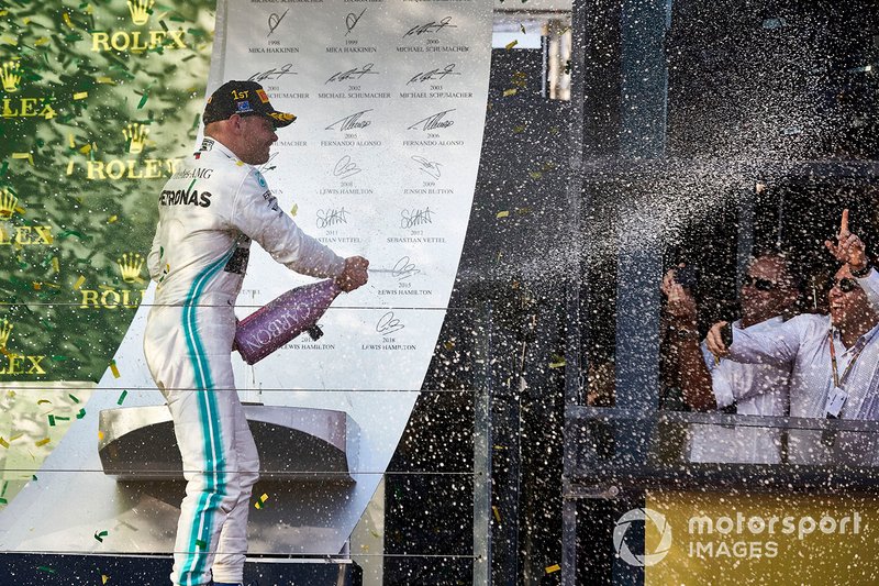 Valtteri Bottas, Mercedes AMG F1, 1st position, sprays the victory Champagne