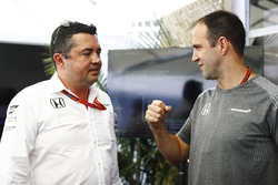 Eric Boullier, Racing Director, McLaren, talks to Matt Morris, Engineering Director, McLaren