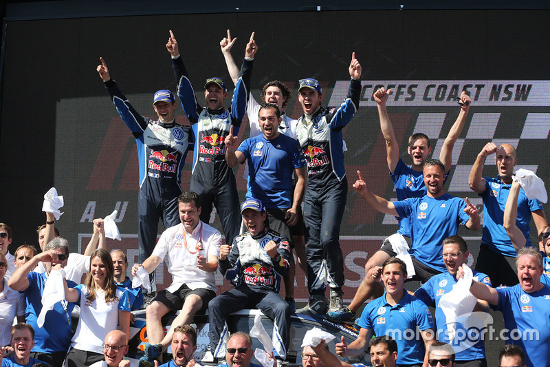 The Volkswagen Motorsport team celebrate