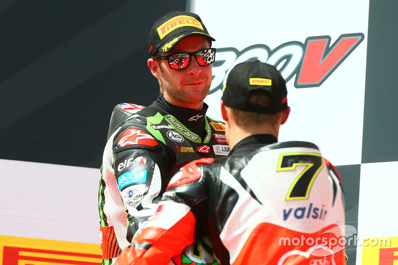 Podium: race winner Chaz Davies, Ducati Team, second place Jonathan Rea, Kawasaki Racing
