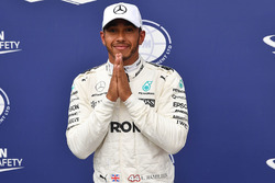 Pole sitter Lewis Hamilton, Mercedes AMG F1 celebrates in parc ferme