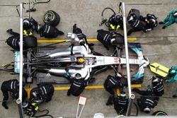 Lewis Hamilton, Mercedes AMG F1 W08, makes a pit stop