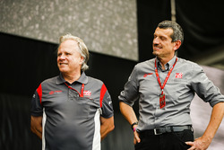 Gene Haas, Team Owner, Haas F1 Team, Guenther Steiner, Team Principal, Haas F1 Team, on stage