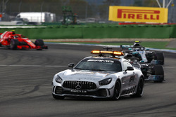 The safety car leads Lewis Hamilton, Mercedes AMG F1 W09, Valtteri Bottas, Mercedes AMG F1 W09 and Kimi Raikkonen, Ferrari SF71H