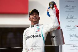 Lewis Hamilton, Mercedes AMG F1, 1st position, with his trophy