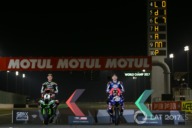 Il campione WSBK Jonathan Rea, Kawasaki Racing, il campione WSSP Champion Lucas Mahias, GRT Yamaha Official WorldSSP Team