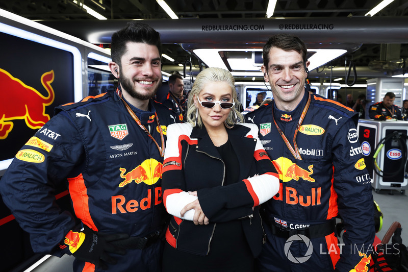 Singer Christina Aguilera visits the Red Bull garage